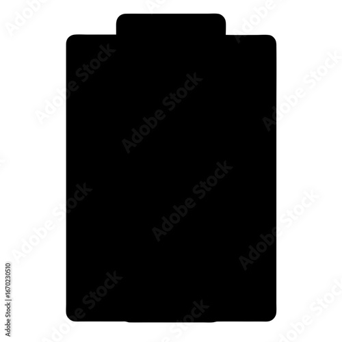 Monochrome illustration of a battery icon in solid black against a white background