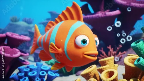 Cartoon Fish in Coral Reef: Underwater Adventure