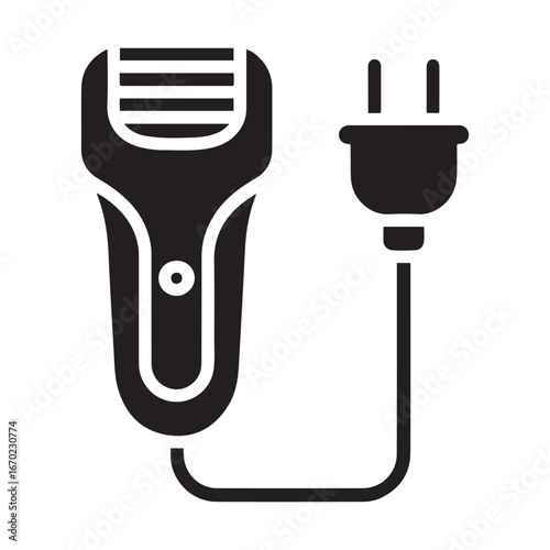 Electric shaver with plug solid icon, hairdresser salon concept, Electric shaver vector sign, shaver glyph style for mobile concept and web design. Vector black silhouette. with white background
