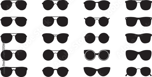 Sunglasses icon set. Black glasses optic frames silhouette. 