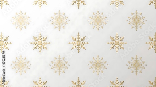 Minimalist Golden Snowflake Pattern on White Seamless Background