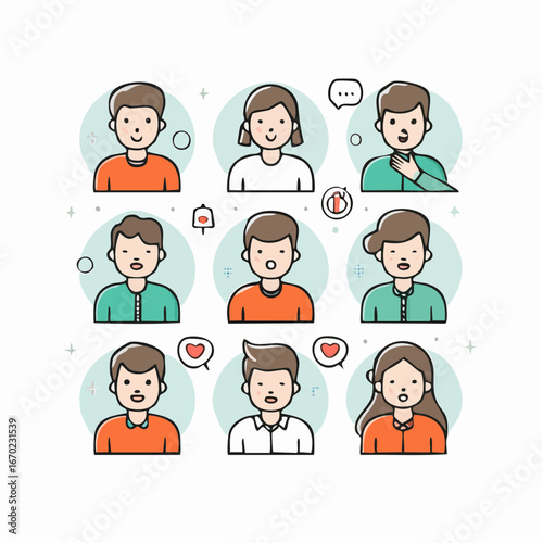 Outline vector icon set of human sickness expressions: headache, toothache, stomachache, and fever. Clean minimal stroke design for medical projects.
