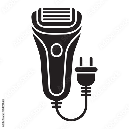 Electric shaver with plug solid icon, hairdresser salon concept, Electric shaver vector sign, shaver glyph style for mobile concept and web design. Vector black silhouette. with white background