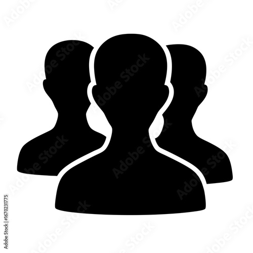 A simple black silhouette of three anonymous people or user accounts