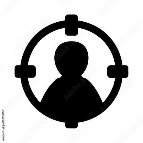 Person silhouette in the center of a target reticle icon
