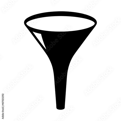Black funnel illustration with an extended stem and wide upper brim