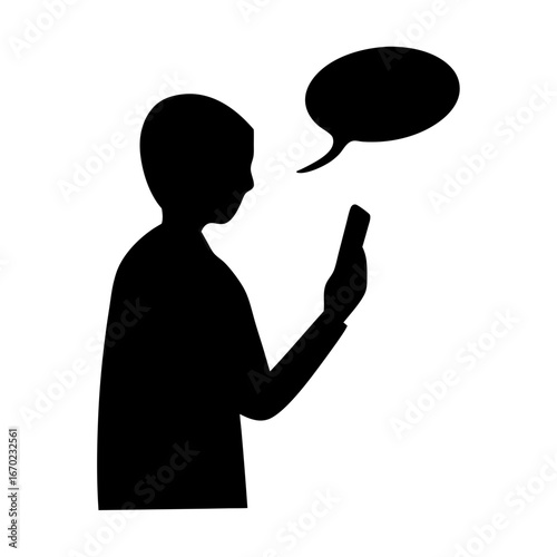 Silhouette of person using a smartphone with a thought bubble overhead