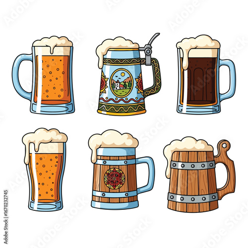 Beer Mug Collection Diverse Styles of Oktoberfest Celebration Drinks