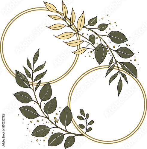 Elegant Botanical Gold Frame Bundle – Eucalyptus Leaves & Leaf Branches Clipart on White Background for Wedding Stationery