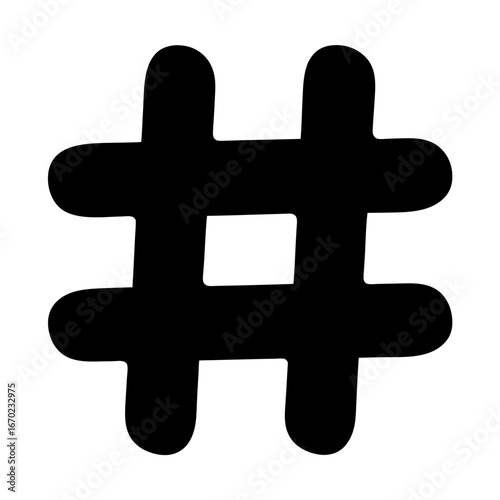 Rounded black hashtag symbol illustration for social media and content tagging
