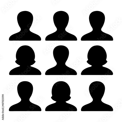 Collection of User Avatar Icons Representing Diverse Identities in Black Silhouette