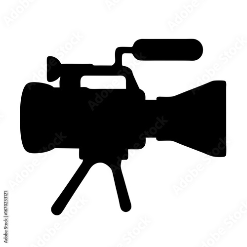 Silhouette of a professional camcorder on a tripod, representing filmmaking