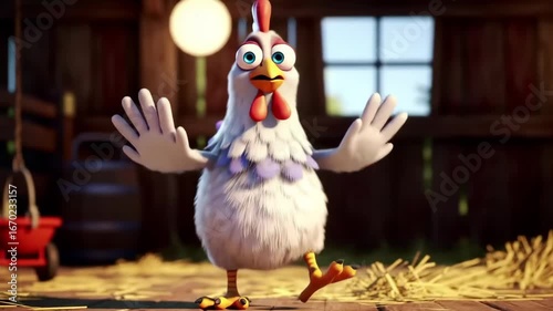 Animated Chicken Mascot in Barnyard Setting
