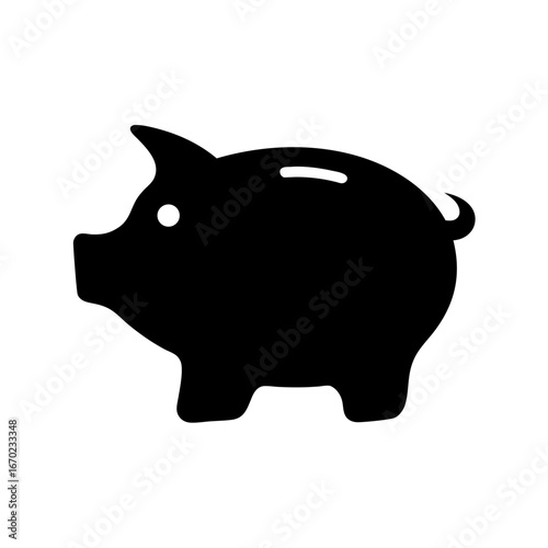 Simple Black Piggy Bank Illustration Symbolizing Finance and Savings Economy