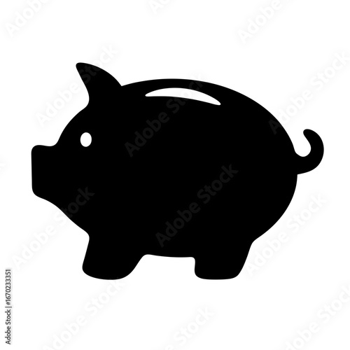 Black Piggy Bank Silhouette Representing Financial Savings and Banking Concepts