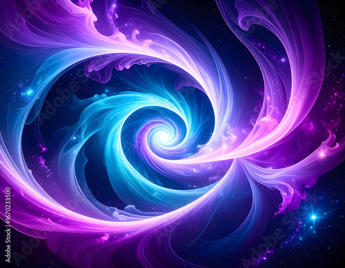 Abstract Cosmic Spiral Galaxy in Purple and Blue Hues