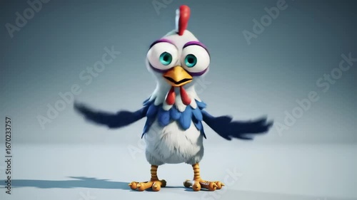 Animated Chicken Character with Big Eyes and Quirky Expression