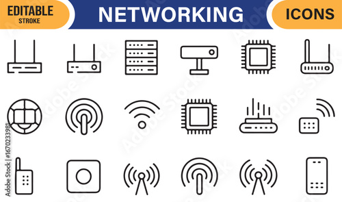 Vector Icons of Networking Devices - Wi-Fi, Router, and Server Symbols