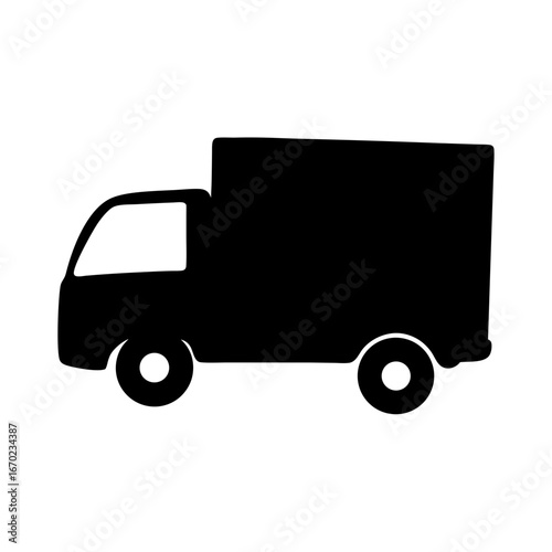 Black silhouette of a moving truck on white background illustration