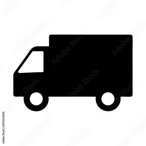 Black silhouette illustration of a delivery truck or cargo van icon
