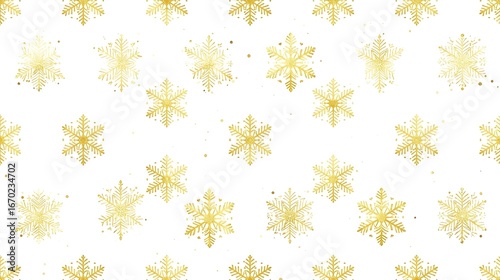 Minimalist Golden Snowflake Pattern on White Seamless Background