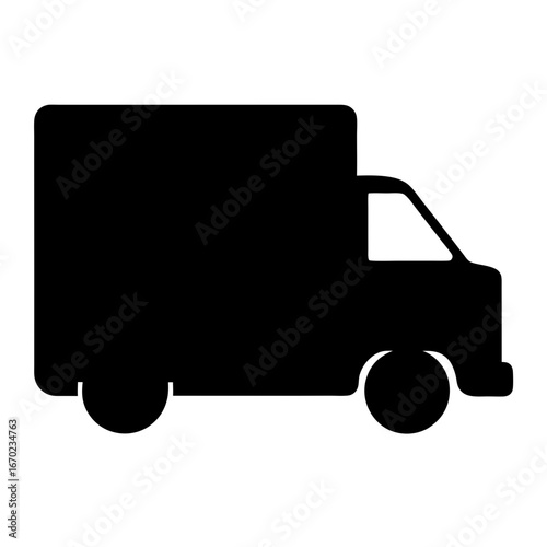 Black delivery truck silhouette for transportation and logistics representation