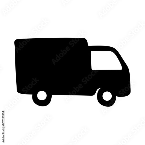 Simple black and white vector image of a delivery truck silhouette