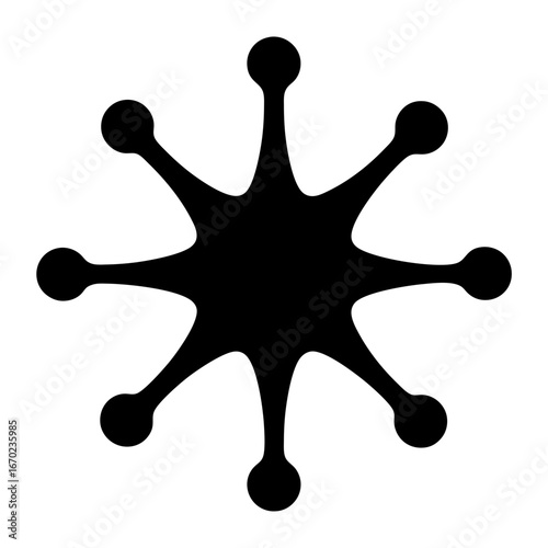 Black abstract organic form with rounded extensions radiating outwards, isolated on white