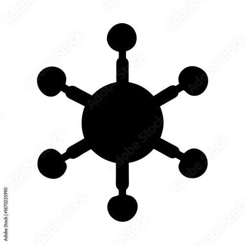 Abstract molecular structure with radiating connections and circular terminals illustration