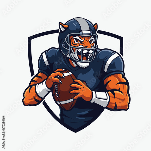 American football logo badge vector isolated. Football logo vector template. American football with Tiger mascot logo, emblem and design element stock illustration