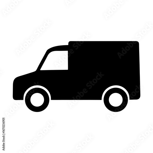 Simple Black and White Delivery Van Silhouette for Transportation Needs Illustrations