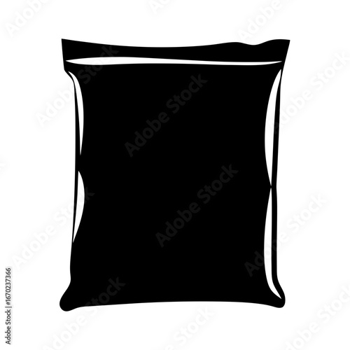 Monochrome Illustration of a Black Plastic Bag with White Highlights and Shadows