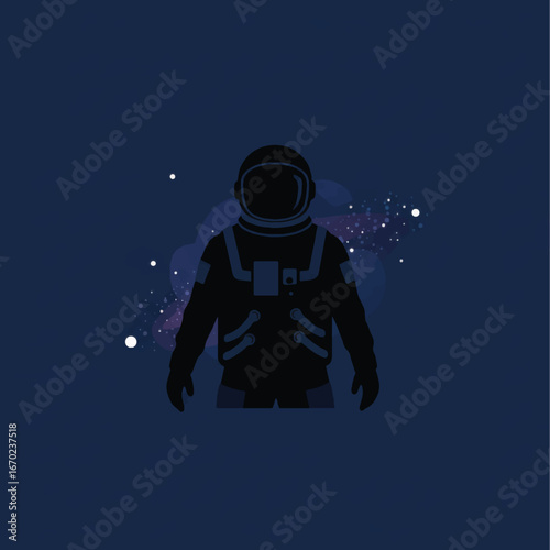 Stylized Astronaut Silhouette with Detailed Spacesuit and Cosmic Nebula