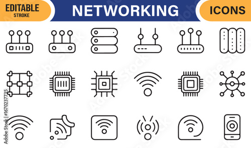 Digital Network Icons Collection - Wi-Fi, Servers, and Router Illustrations