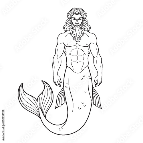 Ancient Greek Triton Line Art – Triton Vector Outline Drawing with Smooth Divine Shape – Triton Drawing – Vector of Triton – Triton Outline – Greek God Lineart