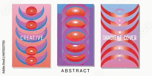 Abstract gradient covers with circular and crescent shapes in vibrant colors