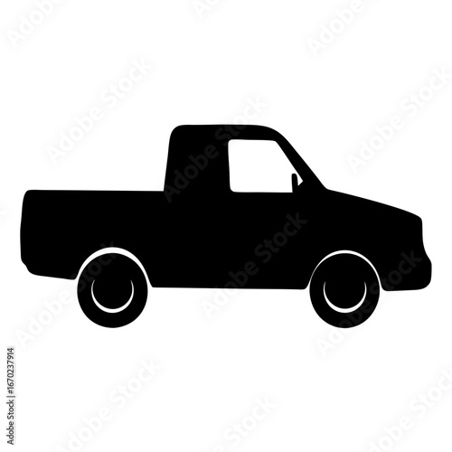 Black and white silhouette image depicting a single cab pickup truck