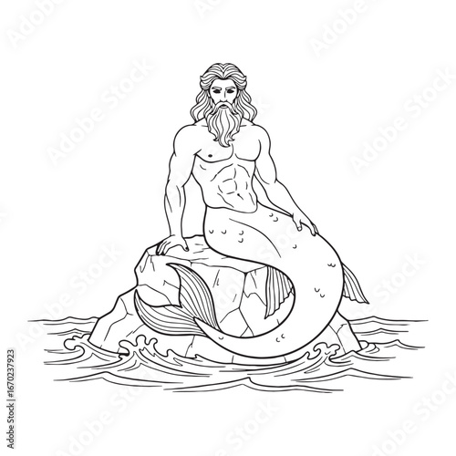 Classic Greek Triton Line Art – Triton Vector Illustration Minimal Divine Drawing – Triton Drawing – Line Art Drawing of Triton – Triton Icon – Greek God Vector