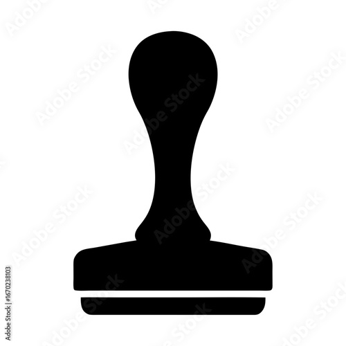 Solid black rubber stamp icon on white background for office supplies