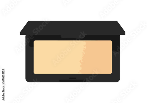 A black rectangular compact with two shades of powder inside one lighter than the other