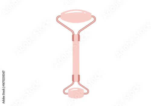 A light pink beauty face roller tool with a handle  rounded stone ends
