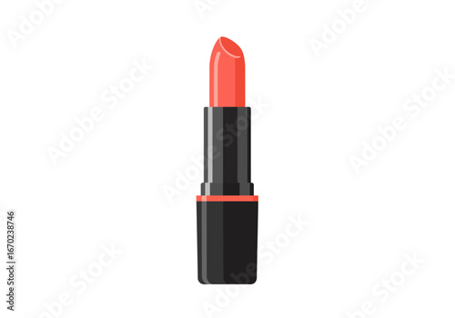 Closeup of red lipstick with a black container