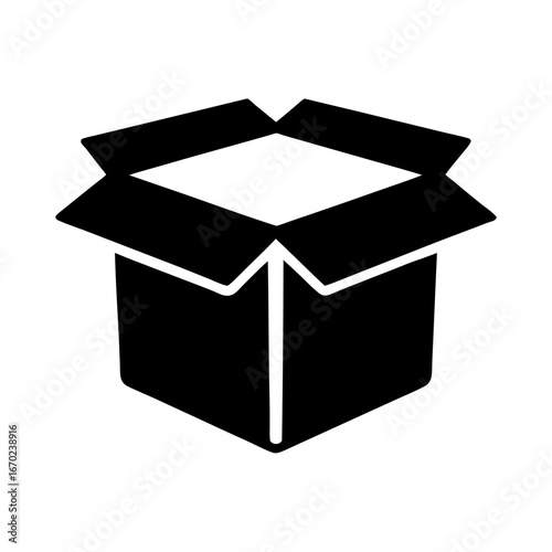 Open black cardboard box icon, ready to receive new items inside the package