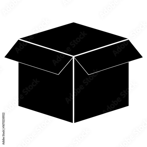 Black and white carton box illustration showcasing packaging and delivery theme