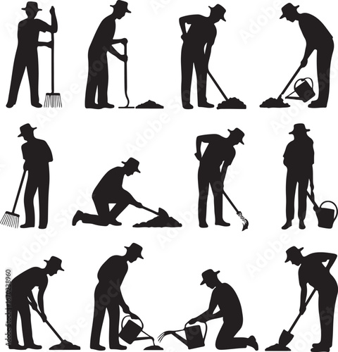 Vector silhouette of a gardener