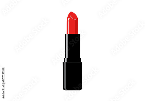 Red lipstick in a black tube stands on a white background