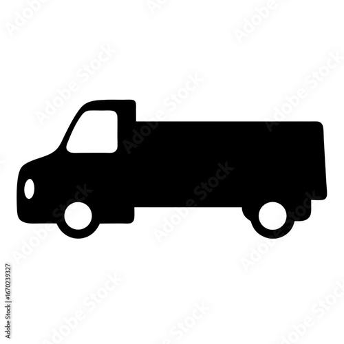 Black silhouette of a small delivery box truck with two axles