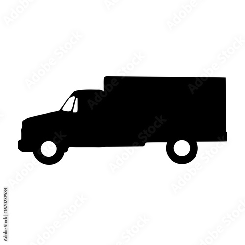 Black silhouette of a delivery truck against a white background
