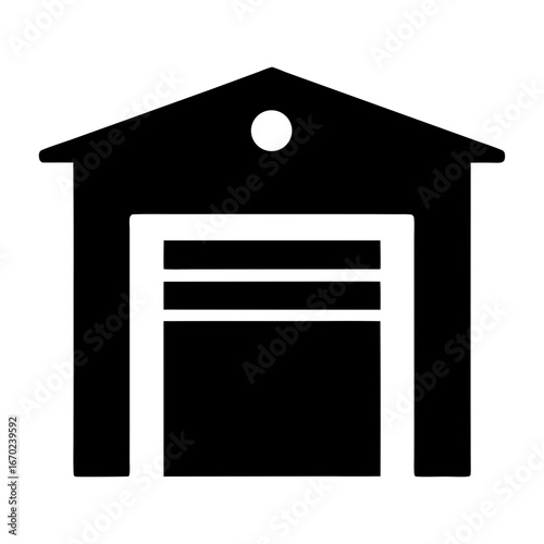Black silhouette of a simple garage icon with the door closed completely