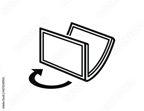 Folding Screen with Rotation Arrow, Isolated Black and White Graphic Element, Simple Design, Minimalist Style, Vector Illustration